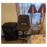 Pair of lamps, swivel chair, Forecast suitcase &