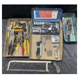 Group of tools, socket set, pliers, snips,