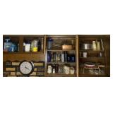 Contents of 3 upper kitchen cabinets, cups, steam