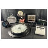 Group of clocks and weather radio