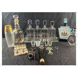 Decanter set, vintage bottles, shaker, bottle