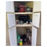 Contents of patio cabinets, vacuum, mini grill &