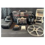 Pentax Asahi Sportmatic camera, flash, Vivitar