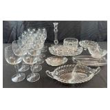 Group of decorated glass, wine glasses, bowl,