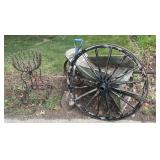 4 yard decorations, wagon wheel, planter, wheel