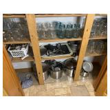Collection of canning jars, canning pots, lids