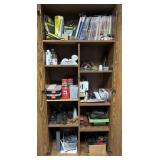 Locking storage cabinet filled with trains and