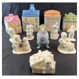 4 porcelain lidded containers, figures and