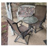 Pair of outdoor chairs, table and wicker loveseat