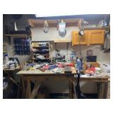 Contents of workbench, wall, cabinets and corner
