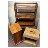 Vintage storage bench, shelf, crate and trash box