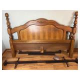 King oak headboard, footboard and metal frame,