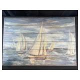 Wood painted wall are depicting boats at sea, 35ï¿½