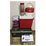 Group of coolers, thermos and drink dispensers