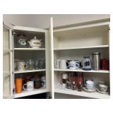 Contents of 2 upper kitchen cabinets, cups,