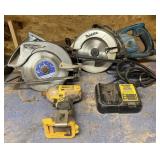 2 circular saws, DeWalt DCF885 drill and charger,