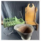 Decorative wagon, metal pail & childs chair,