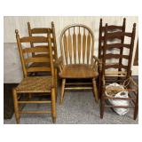 5 wooden chairs, 2 needing seat repairs