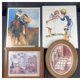 4 framed wall art, Norman Rockwell and more,