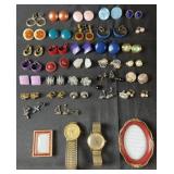 Group of fashion earrings and 2 watches, Benrus &