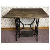 Sewing table with cast iron treadle base, 32ï¿½ x