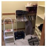 Contents of master closet, step stool, duffle