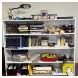 Basement bookshelf & contents, coffee grinders,
