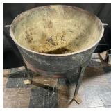 Antique Cast iron kettle with stand, 21' x 21'