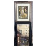 2 framed prints depicting Paris street scene &