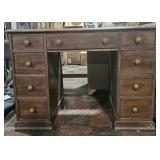 Old Wooden desk w/ 9 drawers. 42x21x31'
