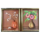 2 Carolyn Lawson oil on board floral still life,