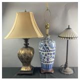 3 table lamps, oriental porcelain, composite