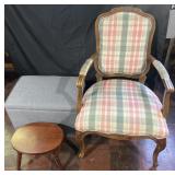 Armchair, storage ottoman and footstool