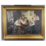 19' x 14' oil on board depicting figures at