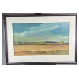Framed pastel on paper depicting big sky