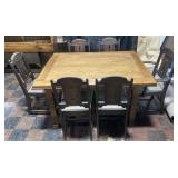 Antique oak dining table with slide out leaves &