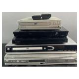 5 DVD players with 2 remotes, Sony, Magnavox,