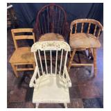 4 children's chairs, cream rocker with fruit &