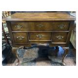 bachelor's chest with burl wood finish, 32' x 18'
