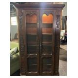 Lighted display cabinet with wire mesh doors,