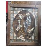 Framed Stainglass window hanging w/ hummingbird.
