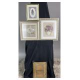 3 framed wall art and antique frame, 11'-17' high