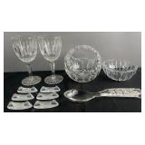 Group of glass and crystal, crystal basket, bowl,