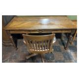 Desk with wood & leather swivel chair, 61' x 28'