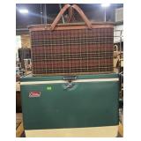 Coleman cooler and Redmon picnic basket with
