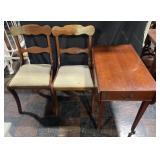 Cherry drop leaf table with drawer and 2 chairs,