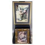 2 framed prints, depicting floral still life &