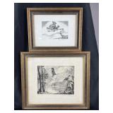 2 Lyman Byxbe (18861980) framed etchings, each