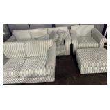 Striped couch, love seat, chair, ottoman