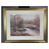 Framed James Fan print depicting bridge in autumn
